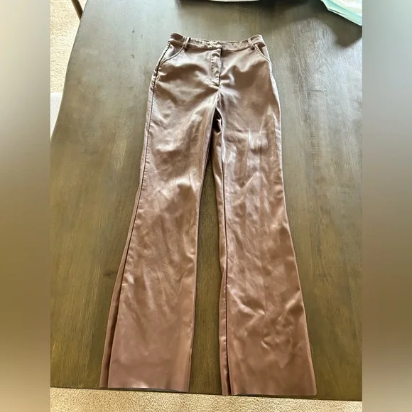 Meshki Tyra straight leg faux leather chocolate brown pants - Picture 9 of 14